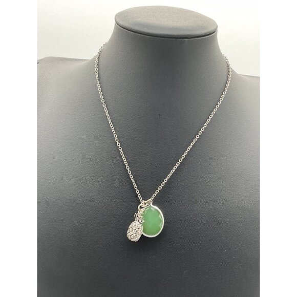 Silver Chain Necklace With Green Pendant & Pineapple Charm - Picture 1 of 4
